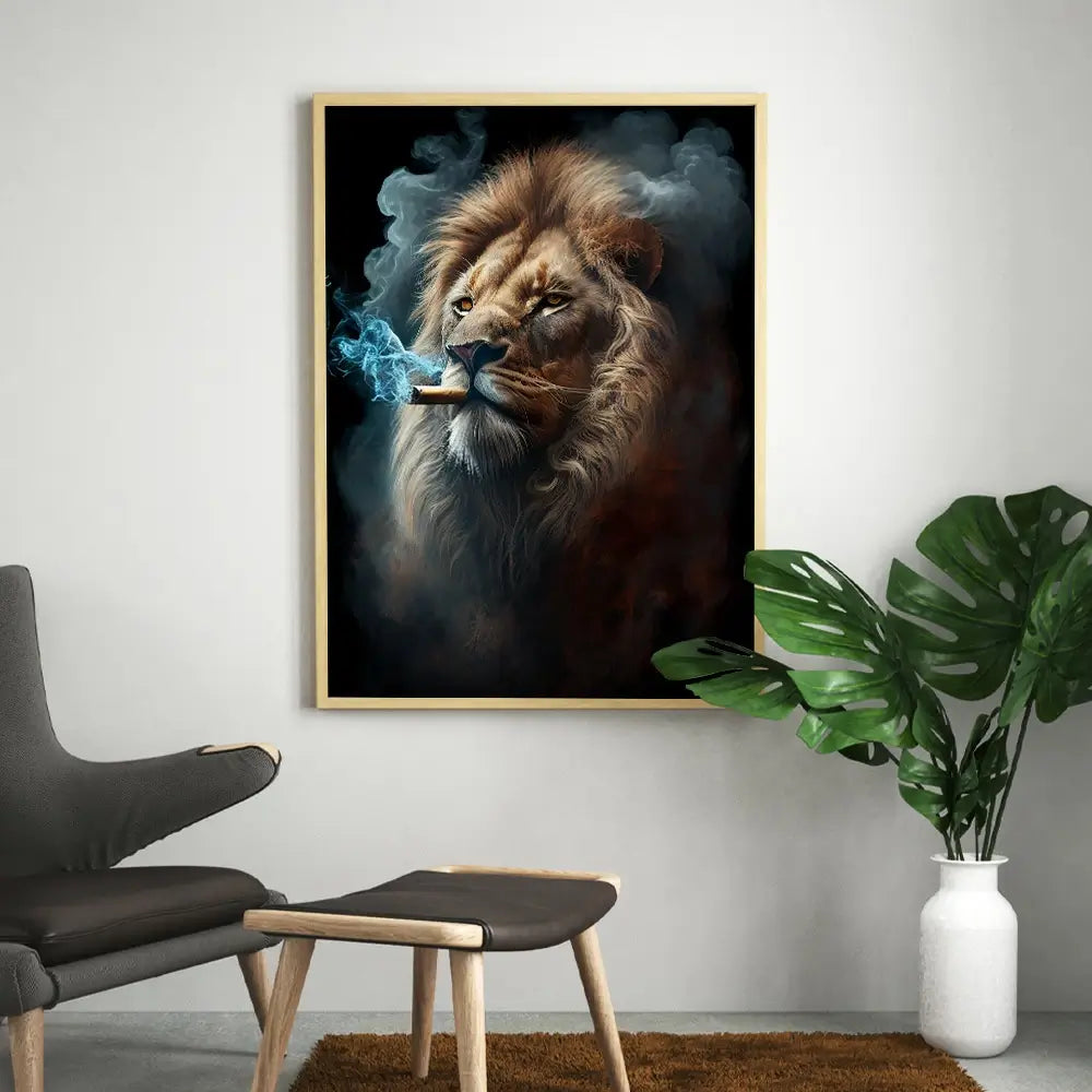 tableau lion cigare