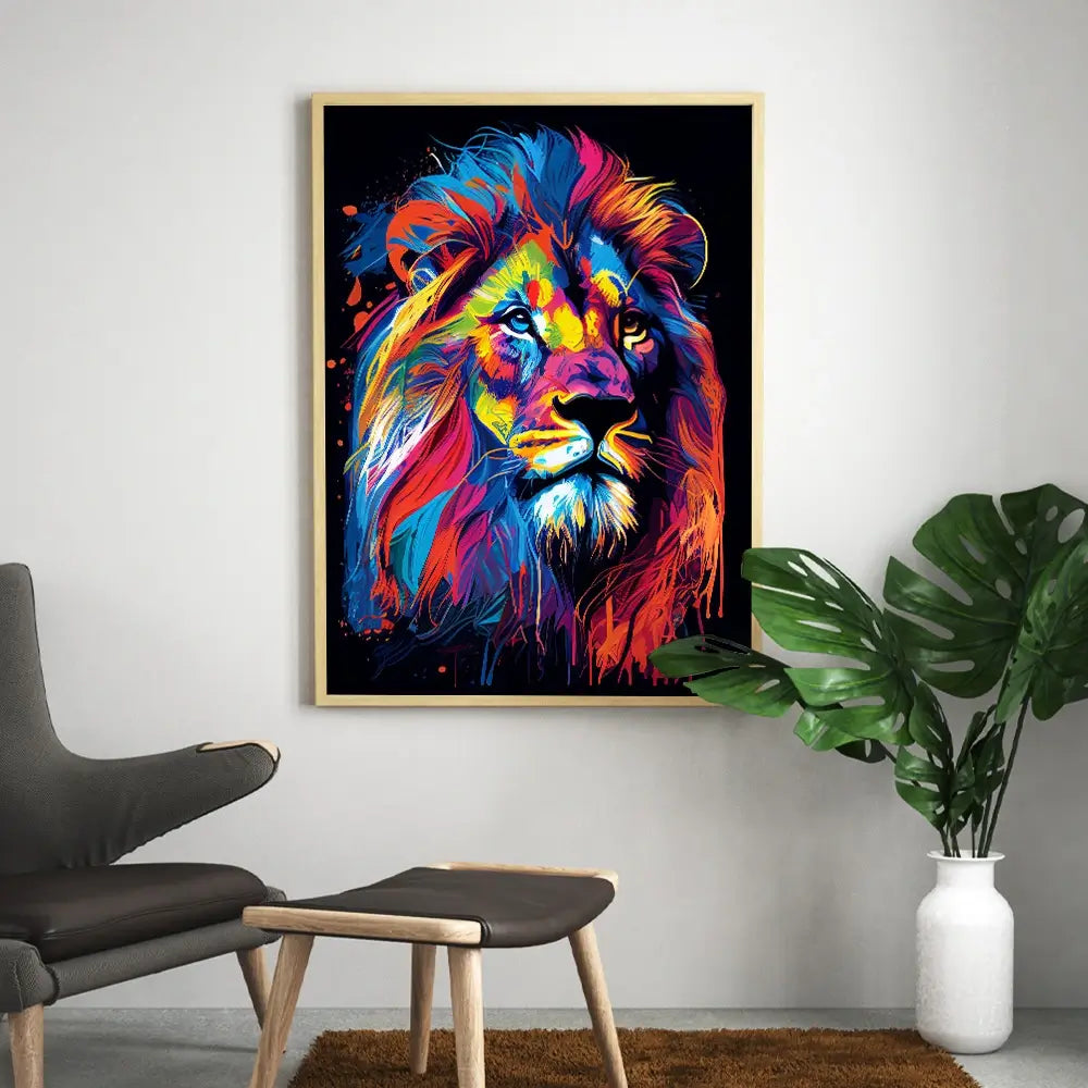 tableau d'un lion multicolor