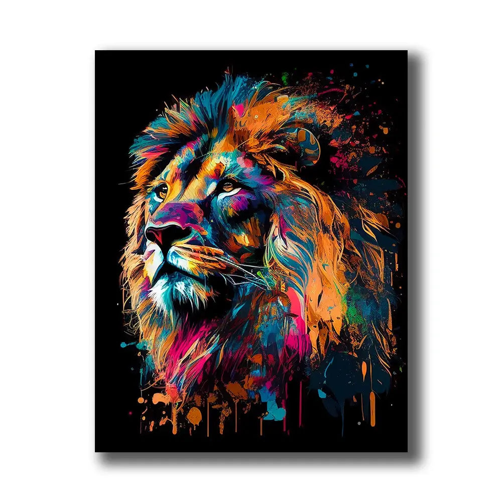 tableau d'un lion style pop art multicolor