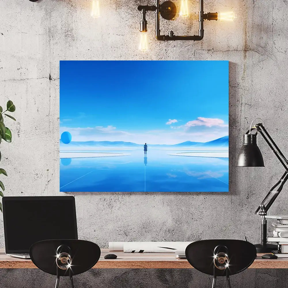 tableau paysage bleu