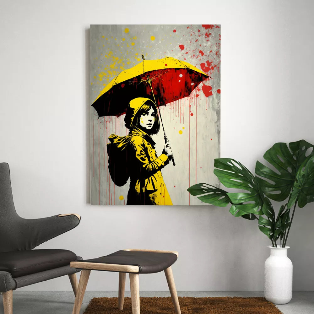 Impression Toile Banksy Pluie Colorée - Art Mural Prêt à Accrocher