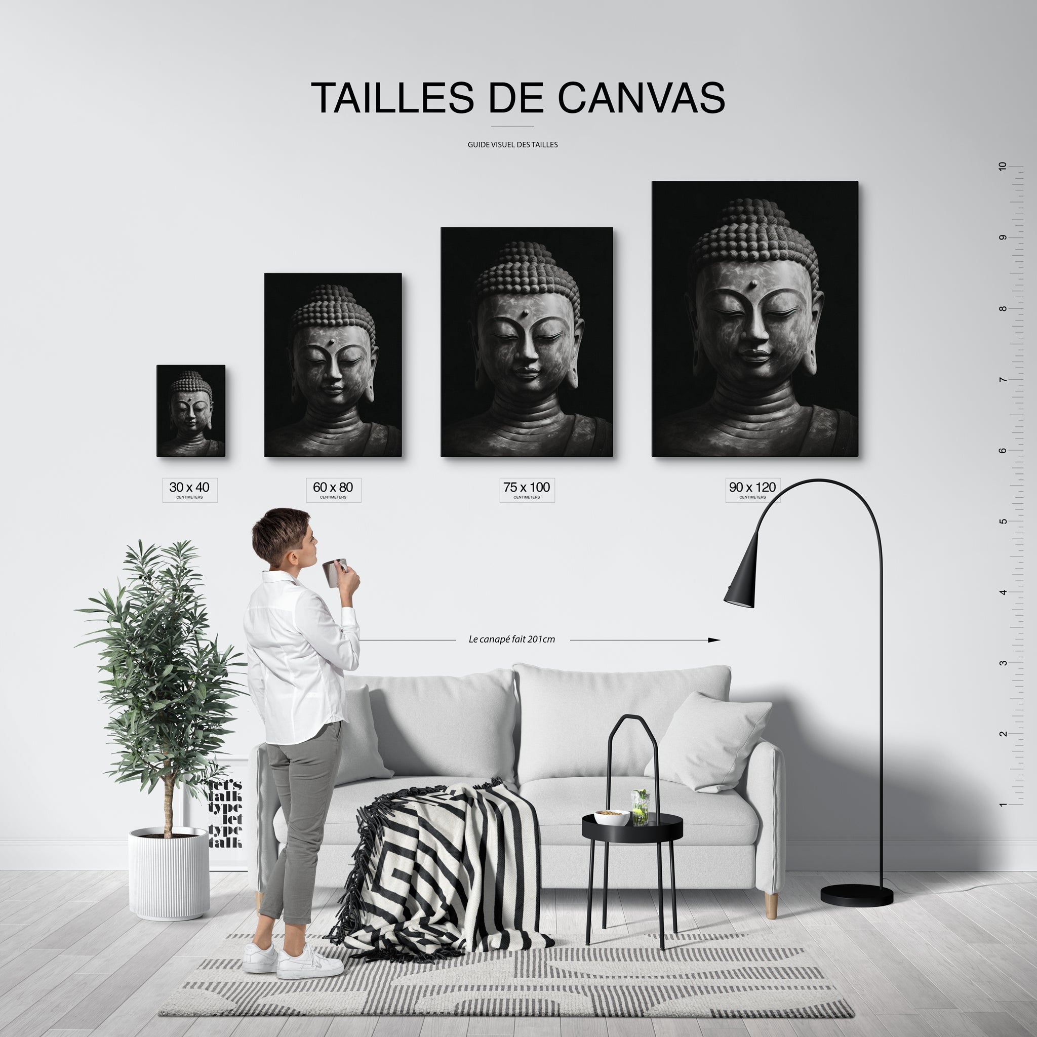 tableau_mural_bouddha_noir_et_blanc