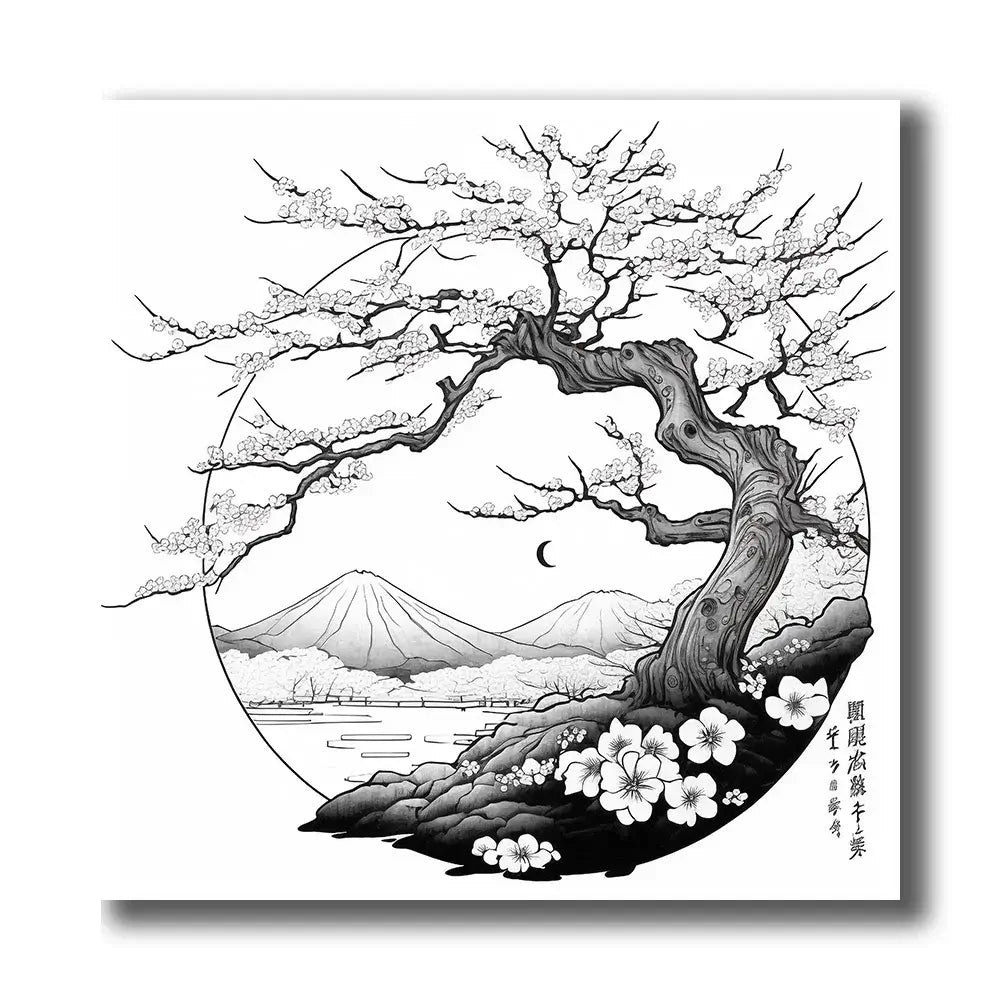 Tableau Cerisier Japonais Noir Et Blanc IA Galerie tableau-cerisier-japonais-noir-et-blanc-ia-galerie